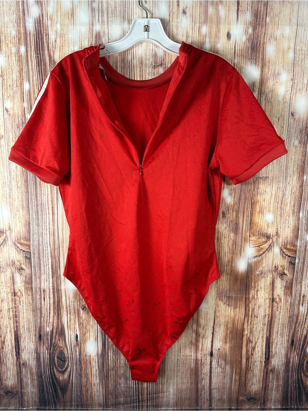 Adidas Red Jacquard Short Sleeve Bodysuit Size Large - Picture 7 of 15